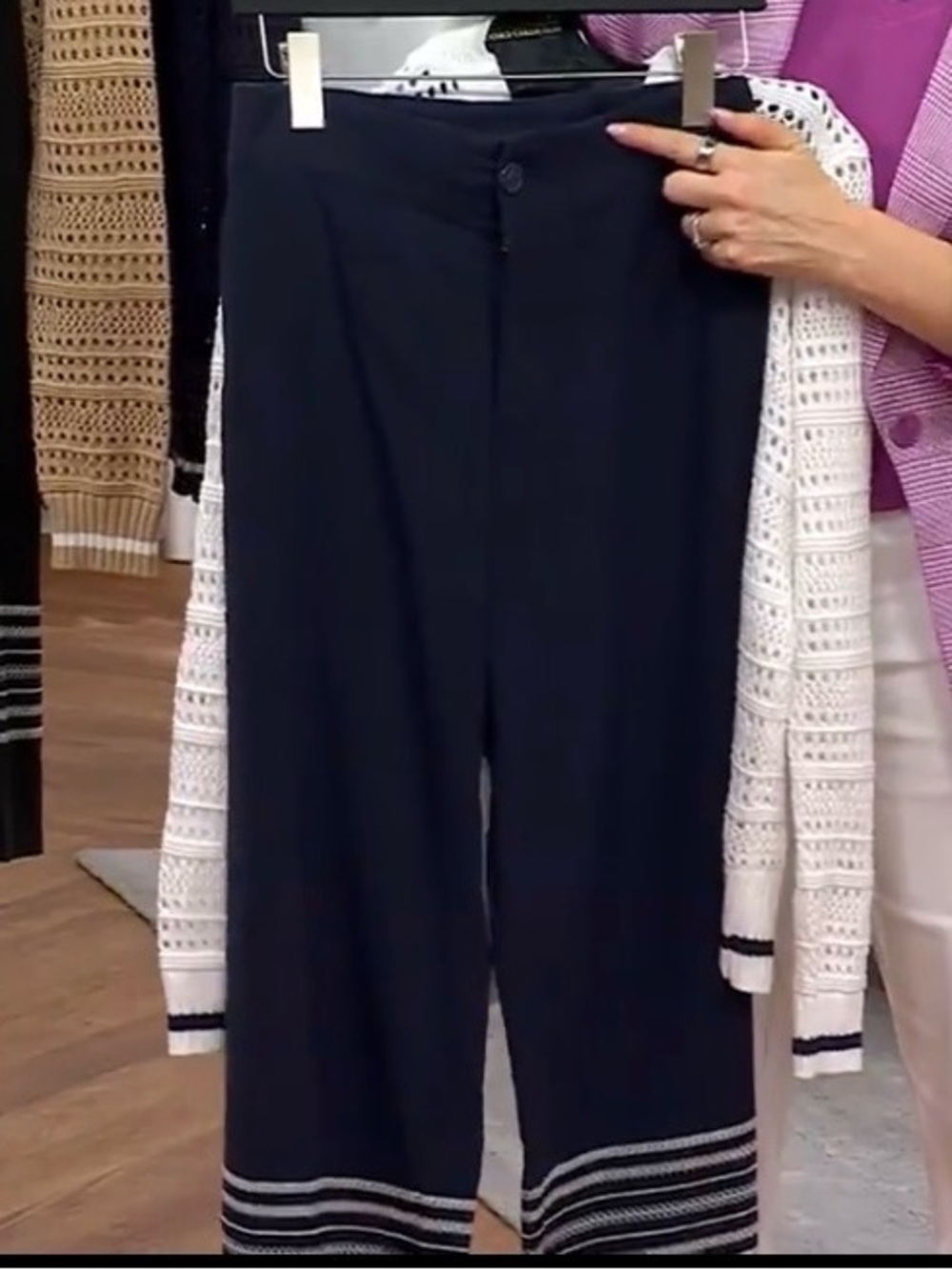 Joan Rivers Petite Stretch Novelty LinenCrop Pants with Embroidery Size MP Navy